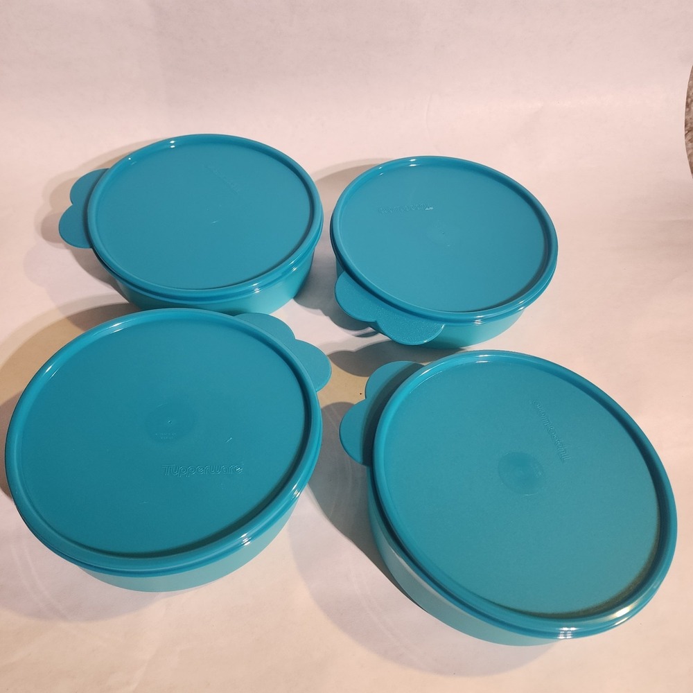 ☀️ Tupperware Set of 4 Big Wonders Bowls, Turquoise‎ with Turquoise Seals, #1405